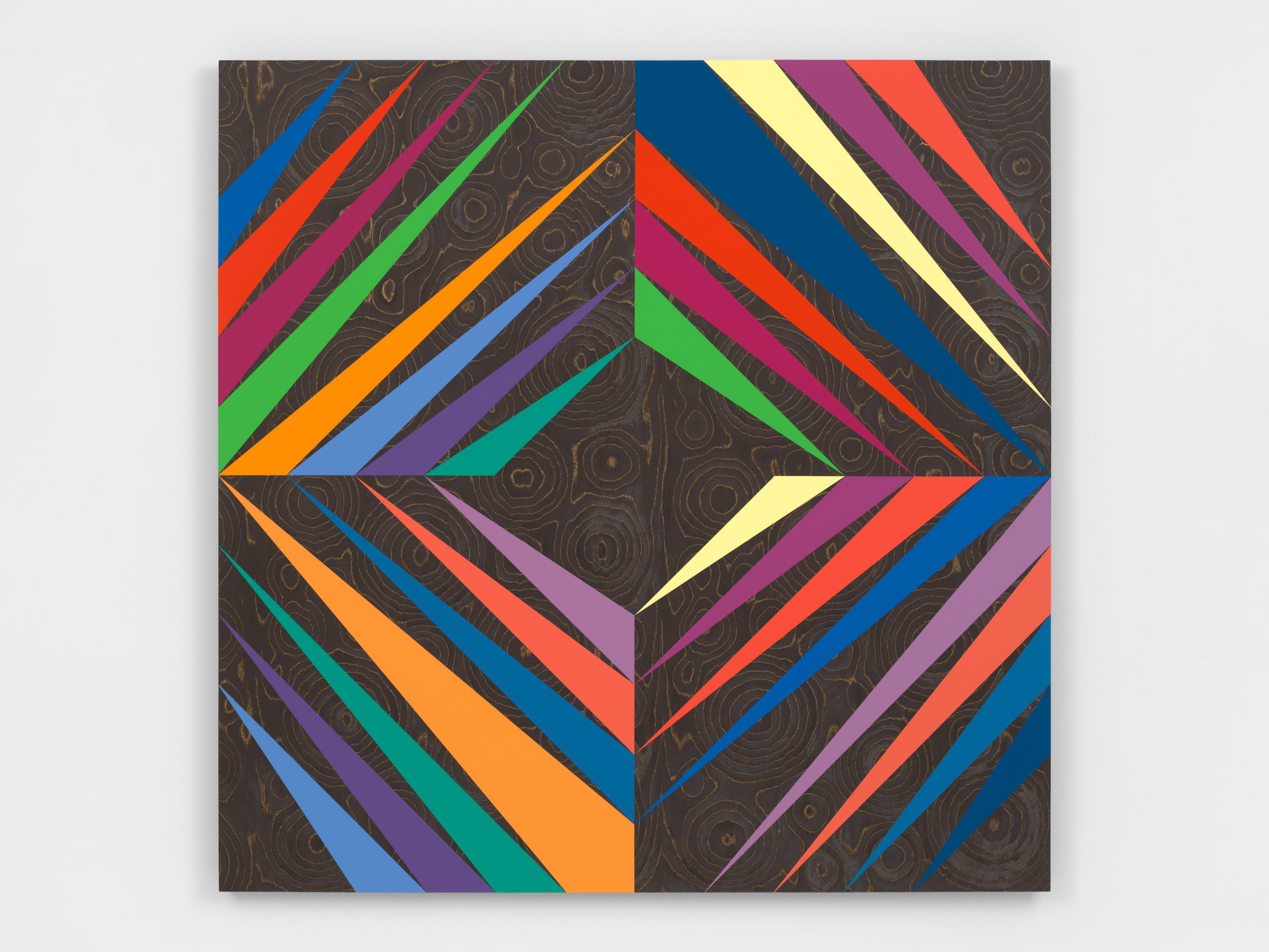 Odili Donald Odita, 'Time and Space' (2022), acrylic latex paint on aluminum-core fabricated wood panel with reconstituted wood veneer, 50 x 50 x 3/4 inches (all images © Odili Donald Odita, courtesy the artist and Jack Shainman Gallery, New York)